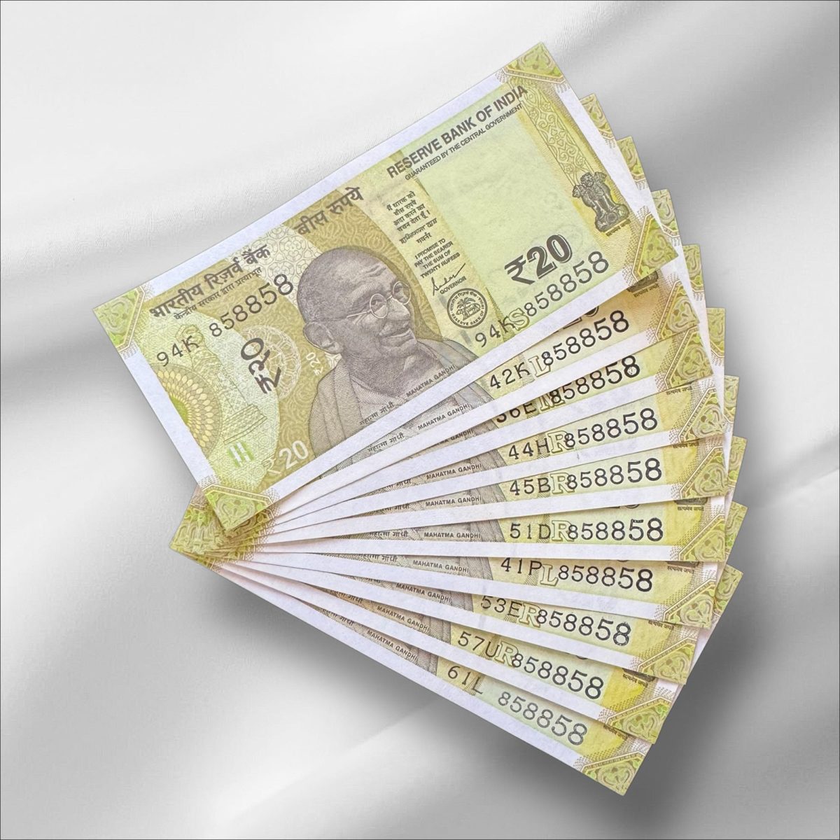 RS 20/- India Banknote Latest Issue Number Repeater 858858 x 10 GEM UNC Unique and Rare