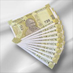 Rs 20 India Banknote Same Number 874874 Repeater 10 note Set Latest Issue Unique and Rare
