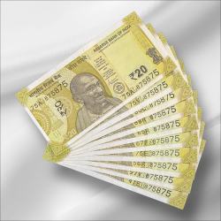 Rs 20 India Banknote Same Number 875875 Repeater 10 note Set Latest Issue Unique and Rare