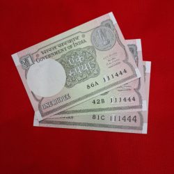 ONE RUPEE 3 NOTE SET DIFFERNT PREFIX SAME SERIAL NO. 111444 GEM UNC CONDITION