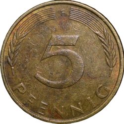 Alternative view of Brass 5 Pfennig of Germany (AD 1974) with Oak Sapling
