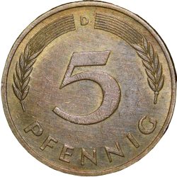 Alternative view of Brass 5 Pfennig of Germany (AD 1982) with Oak Sapling