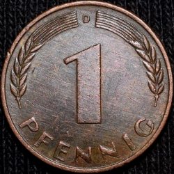 Alternative view of Bronze 1 Pfennig of Germany (AD 1966) with Oak Sapling