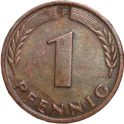 Alternative view of Bronze 1 Pfennig of Germany (AD 1968) with Oak Sapling