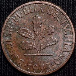 Bronze 1 Pfennig of Germany (AD 1973) with Oak Sapling