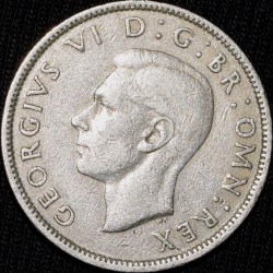 Alternative view of Copper-Nickel 2 Shillings of George VI (AD 1947) from Great Brittain Lion above Crown
