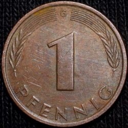 Alternative view of Bronze 1 Pfennig of Germany (AD 1980) with Oak Sapling