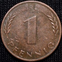 Alternative view of Bronze 1 Pfennig of Germany (AD 1969) with Oak Sapling
