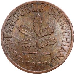 Bronze 1 Pfennig of Germany (AD 1977) with Oak Sapling