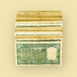 Alternative view of Rs 5 India Banknote 4 Deer Issue 1960s 100 Banknotes Lot Collectible Quality Unique Signed By S Jagganathan