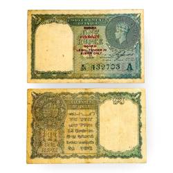 Re 1 British India Banknote 1940 Series Black Series King George VI Collectible Quality Burma Issue Unique and Rare Issue
