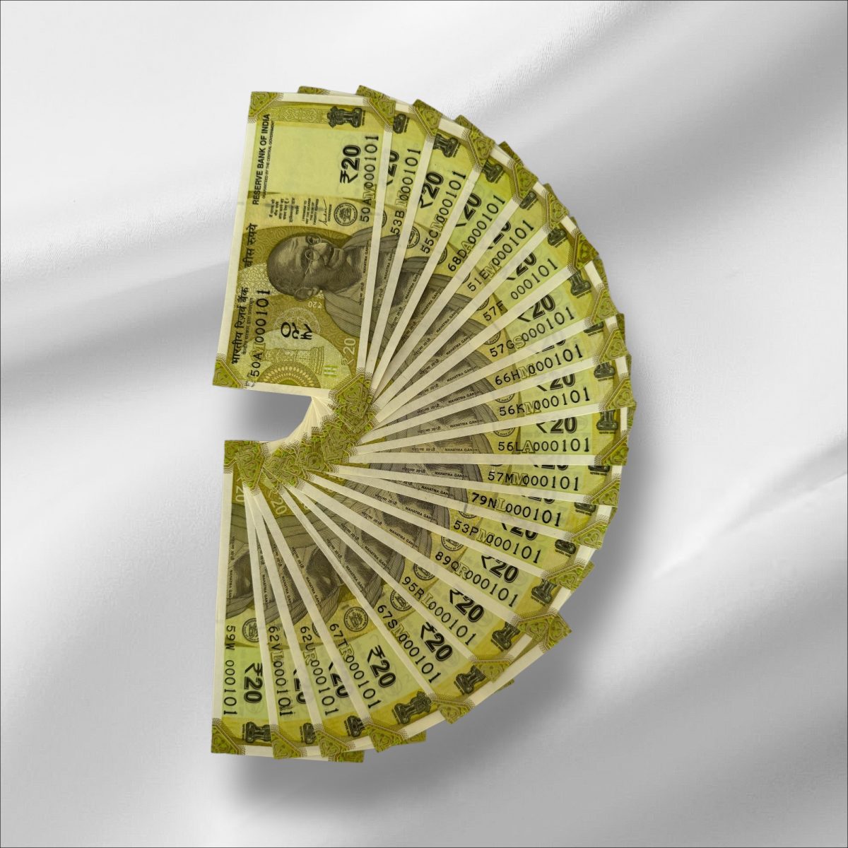 Rs 20 India Banknote 000101 Complete 20 Banknote Alphabet series A to W Gem Unc Unique and Rare