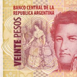 Alternative view of 20 Pesos of Argentina Country (AD 2003-2018) with Illustration of the painting "Combate - La Vuelta de Obligado"