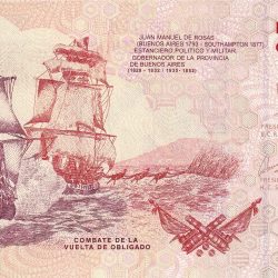 20 Pesos of Argentina Country (AD 2003-2018) with Illustration of the painting "Combate - La Vuelta de Obligado"