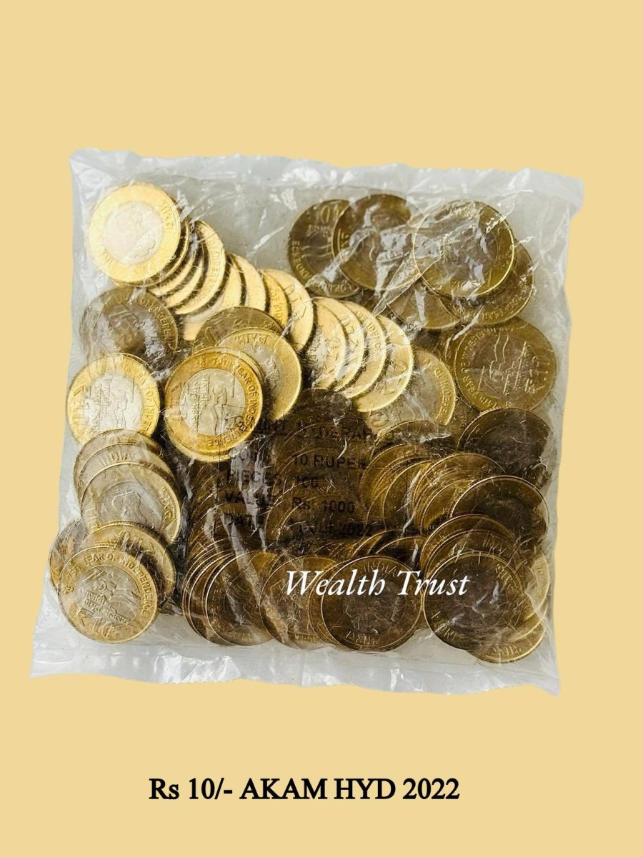 Rs 10 RBI 100 Coin Seal 75 Year Of Independence 100 Coin Packet Issue 2022 Hyderabad Mint Star Mark