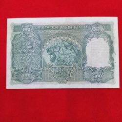 Alternative view of KING GEORGE 6 100 RUPEES BRITISH INDIAN NOTE CALCUTTA MINT C. D. DEDHMUKH ISSHU DATE 1938 EXTRA FINE + CONDITION