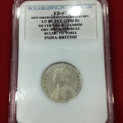 SILVER HALF RUPEE COIN 1894 BRITISH INDIA VICTORIA EMPRESS BOMBAY MINT PCG GRADING EF 47