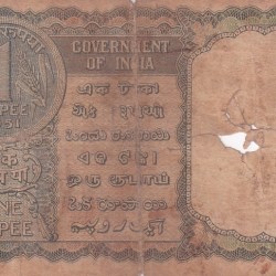 Alternative view of Republic India 1 Rupee 1951 K G Ambegaonkar Signed Note #5