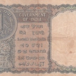 Alternative view of Republic India 1 Rupee 1951 K G Ambegaonkar Signed Note #9