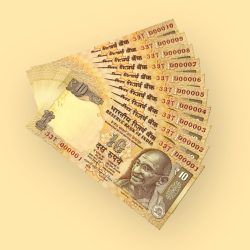 Rs 10 India Banknote Fancy Number Set 000001 to 000010 Small font Gem UNC Unique