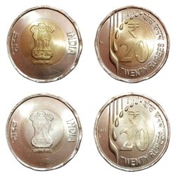 20 Rupees Year 2022 with COLOR DEFECT Error Whitish Steel Color **SCARE** High UNC Grade.