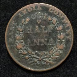 Alternative view of 1835 India - British ½ Anna rare coin #A-177