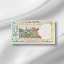 Alternative view of Rs 5/- VINTAGE India Bank Note Semi Fancy 72B 555555 Gem Unc Unique and Rare