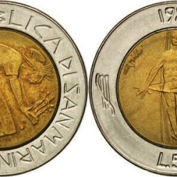 San Marino, 500 Lire, 1985, Redemption from drugs, Bimetal, KM #181, Circulated Condition.