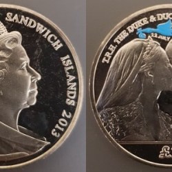 South Georgia and the South Sandwich Islands, 2 Pounds, 2013, Birth of Prince George, KM #62, Colour, UNC Condition.