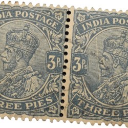 Postal Stamp of George V 3 Pies Grey Colour - Block of 2 Stamps - Used Condition as per Image.