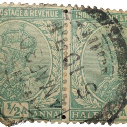 Postal Stamp of George V 1/2 Anna Green Colour - Block of 2 Stamps - Used Condition as per Image.
