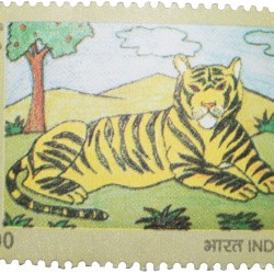 Postage Stamp of Repulic India (AD 2000) 5 Rupees with Children's Day with Tiger Painting, Mint Un-Used as per Image.