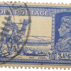 Postal Stamp of George VI Blue Colour 3 Annas 6 Pies 'DAK CAMEL' Issue Used Condition as per Image.
