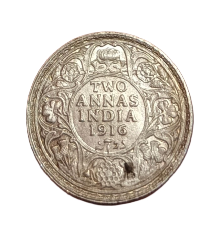 British India Silver 2 ANNAS Year 1916 King GEORGE-V High AUNC Collectable Grade.