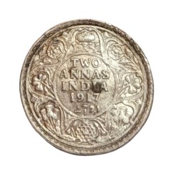 British India Silver 2 ANNAS Year 1917 King GEORGE-V High Collectable Grade.