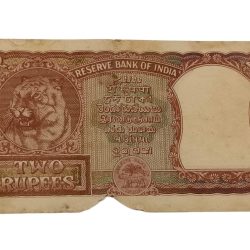 Alternative view of 2 Rupees Old Big FAFRA Issue B.RAMA RAO Gujrati FIRST ISSUE **V. RARE** Collectable Grade with Minor Torn
