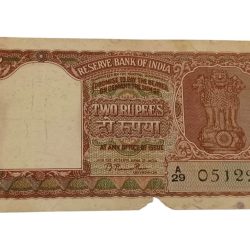 2 Rupees Old Big FAFRA Issue B.RAMA RAO Gujrati FIRST ISSUE with SEMI FANCY Numbers **V. RARE** Collectable Grade with Minor Torn.