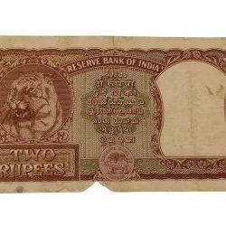 Alternative view of 2 Rupees Old Big FAFRA Issue B.RAMA RAO Gujrati FIRST ISSUE with SEMI FANCY Numbers **V. RARE** Collectable Grade with Minor Torn.