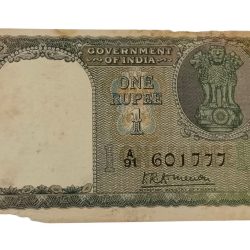 One Rupee Old FLORAL MOTIF Design FIRST Issue K.R K MENON with SEMI-FANCY Ending 777 Serial Numbers**EX-RARE** High Collectable Grade with Minor Torns.