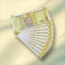 Rs 20 India Banknote Triple Number 10 Note Set Number 191919 Gem Unc Very Unique and Rare