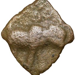 Copper Coin of Satavahan Dynasty (1st Cen. BC) from Nevesa Region with Ujjaini above Bull/Tree Railing
