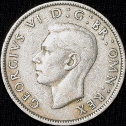 Alternative view of Copper-Nickel 2 Shillings of George VI (AD 1948) from Great Brittain Crown above Rose Plant