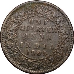 Alternative view of Copper 1/4 Anna of Edward VII (AD 1905) of Calcutta Mint Scarce