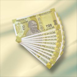 Rs 20 India Banknote Triple Number 10 Note Set Number 363636 Gem Unc Very Unique and Rare