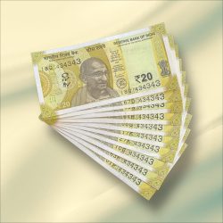 Rs 20/- India Banknote Triple Number 10 Note Set Number 434343 Gem Unc Very Unique and Rare