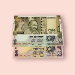 Rs 50 100 and 500 India Banknote Quad Set GEM UNC 7BS 777777 Unique and Rare