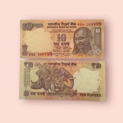 Rs 10 India Banknote Solid Number 99A 099999 Gem UNC Unique and Rare Telescope Issue