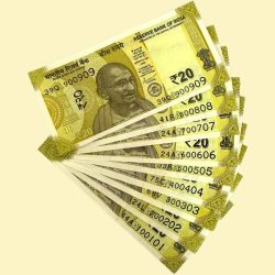 Rs 20/- 100101 to 900909 Gem Unc India Banknote New Issue Set Unique and Rare