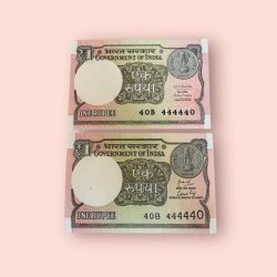 Re 1 India Banknote Solid Number 40B 444440 TWIN PAIR Gem UNC Unique and Rare