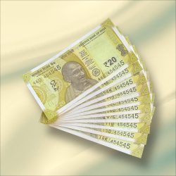 Rs 20 India Banknote Triple Number 10 Note Set Number 454545 Gem Unc Very Unique and Rare